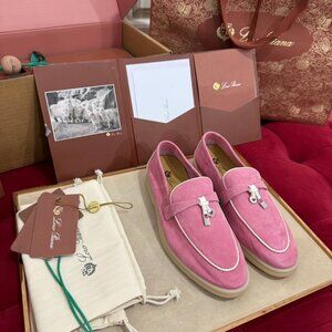 Loro Piana Pink Suede Loafers